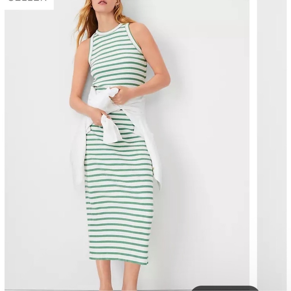 MWT Ann Taylor weekend midi Striped Green and White Dress